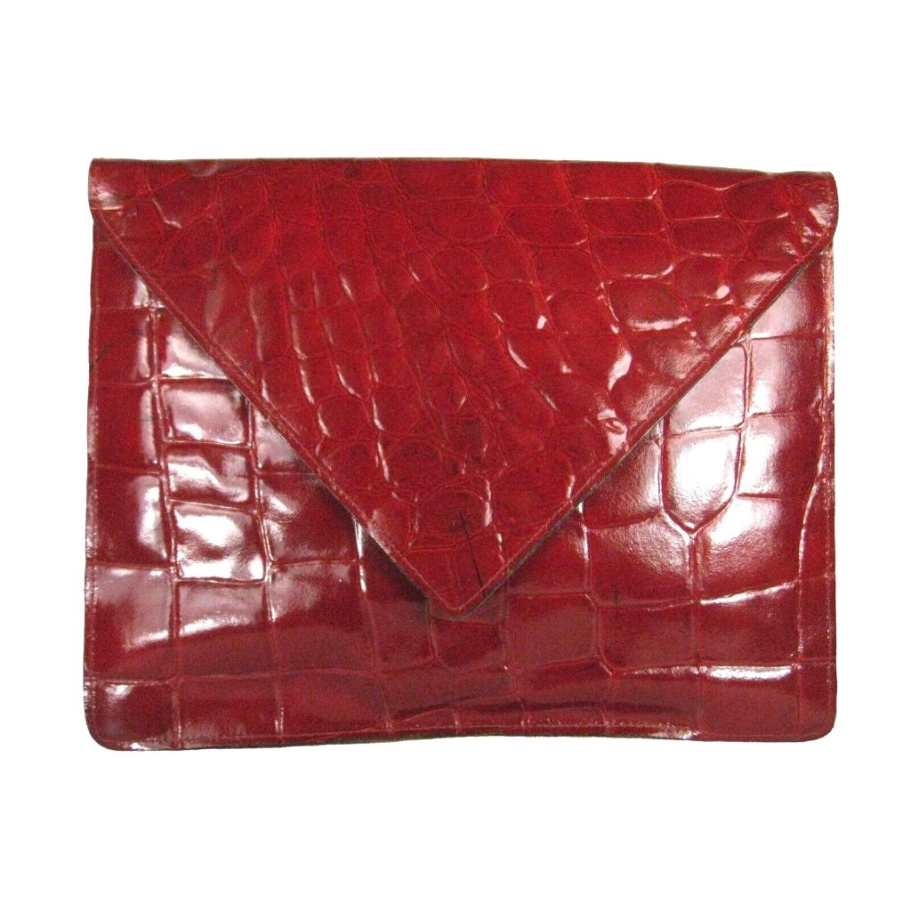 Italian Clutch Handbag Red Leather Made Italy Size 13 X 10 1/2 Inches Lined